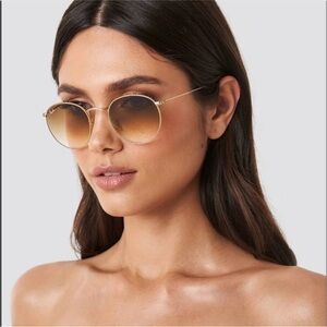 Ray-Ban Gold Metal Round Sunglasses RB3447 112/51 Brown Gradient lenses 50mm